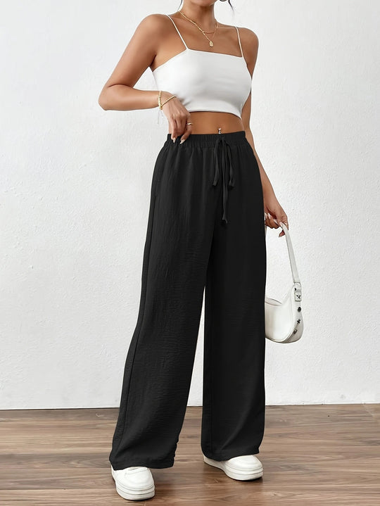 Damen Weit geschnittene Sommerhose mit elastischem Bund und Kordelzug EB