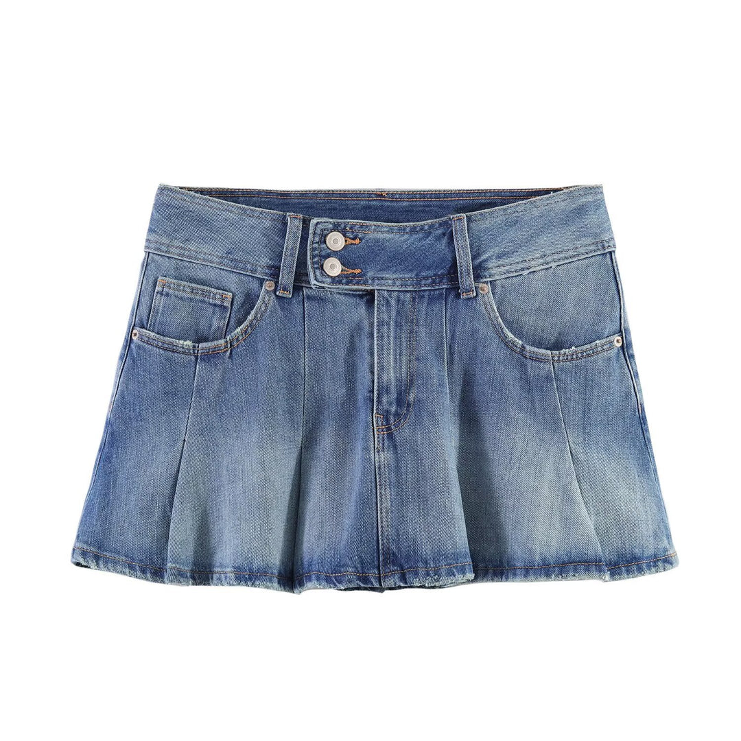 Damen Jeansrock mit plissiertem Design und praktischen Taschen EB