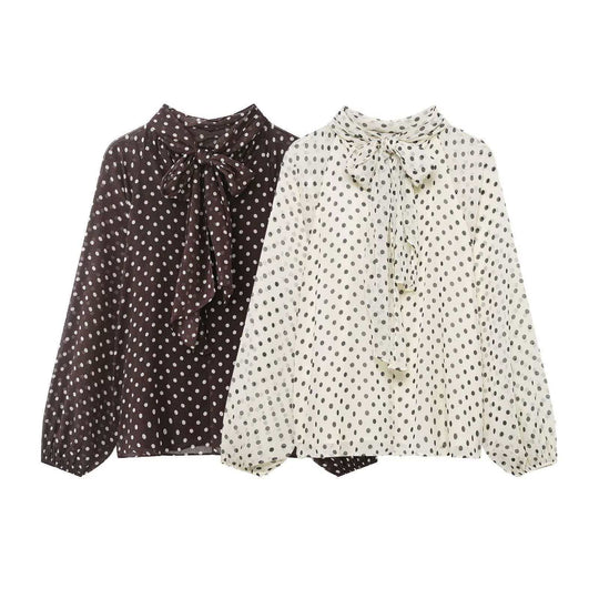 Damen nan Chiffonbluse mit Schleifenkragen und Ballonärmeln EB