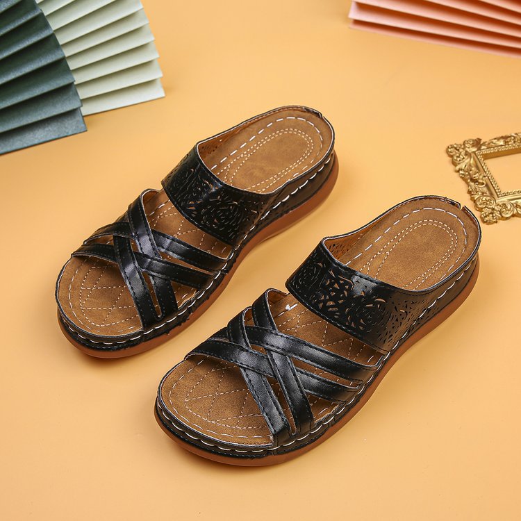 Damen komfortable und stilvolle Pantolette mit durchbrochenem Design EB