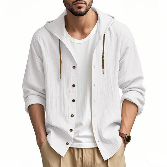 Herren lässige Hemdjacke mit Kapuze und Druckknopfleiste EB