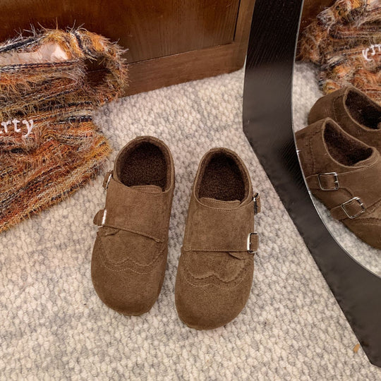 Damen komfortable Clogs aus weichem Wildleder mit modischem Schnallenverschluss EB