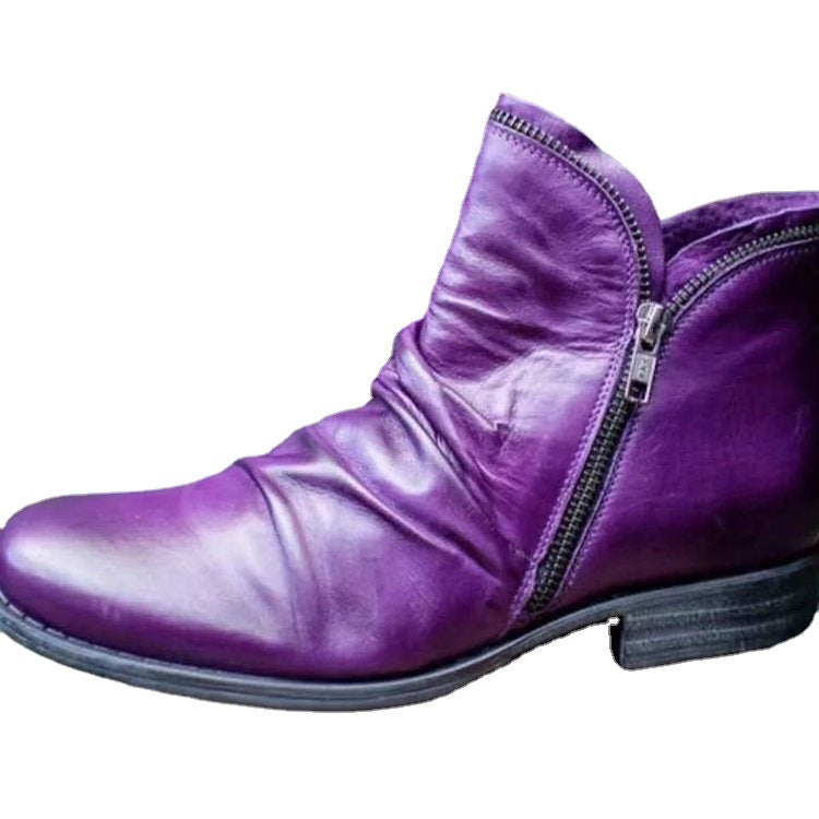 Damen nan knöchelhohe Stiefeletten aus weichem Leder mit seitlichem Reißverschluss und vintage Absatz EB
