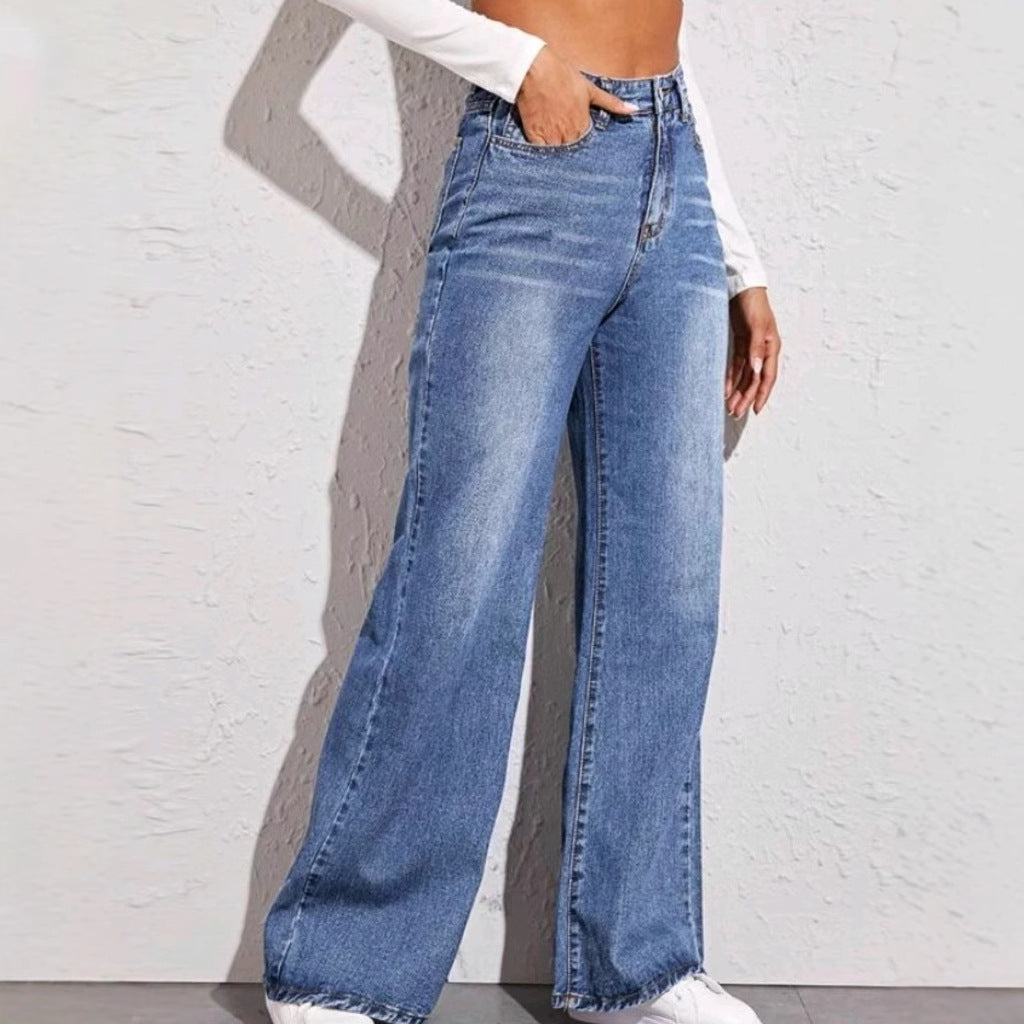 Damen Weit geschnittene Jeans mit hohem Bund EB