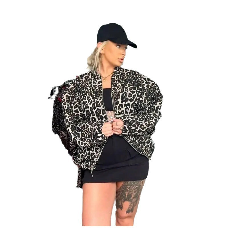 Damen Modische Steppjacke im modernen Leopardenmuster EB