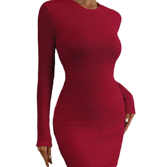 Damen figurbetontes Strickminikleid mit feiner Waffelstruktur und Rundhalsausschnitt Eichborn Berlin