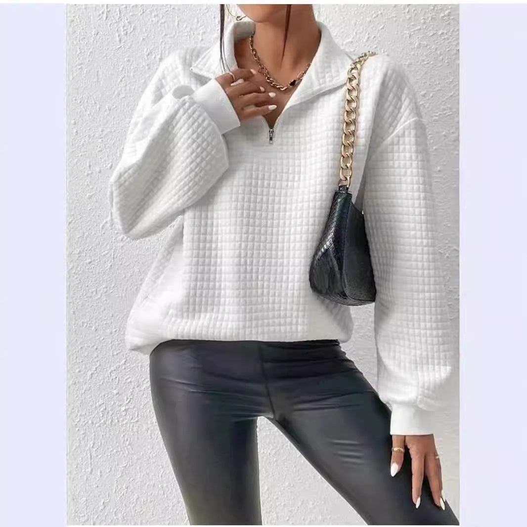 Damen Pullover mit strukturiertem Design und kurzem Reißverschluss EB