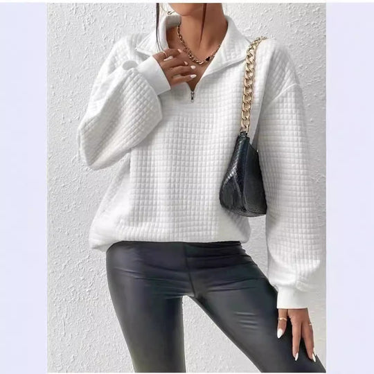 Damen Pullover mit strukturiertem Design und kurzem Reißverschluss EB