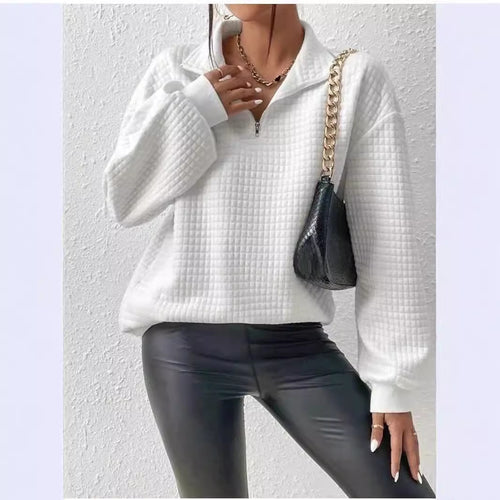 Damen Pullover mit strukturiertem Design und kurzem Reißverschluss EB