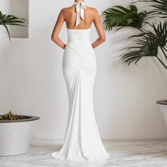 Damen Elegantes Maxikleid mit tiefem V-Ausschnitt und Raffungen EB