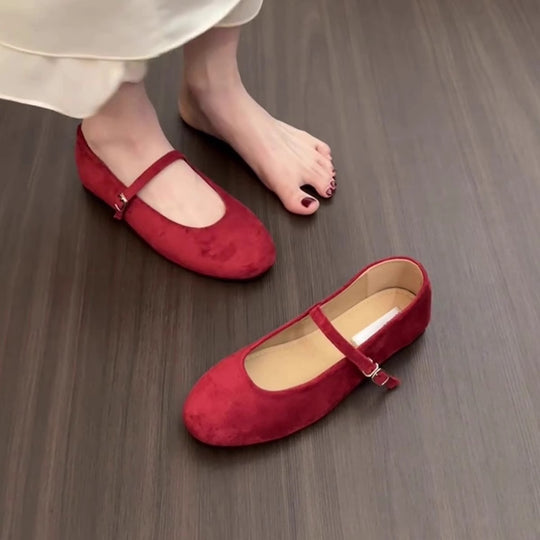 Damen Ballerinas mit elegantem Schnallenverschluss und weichem Wildleder EB