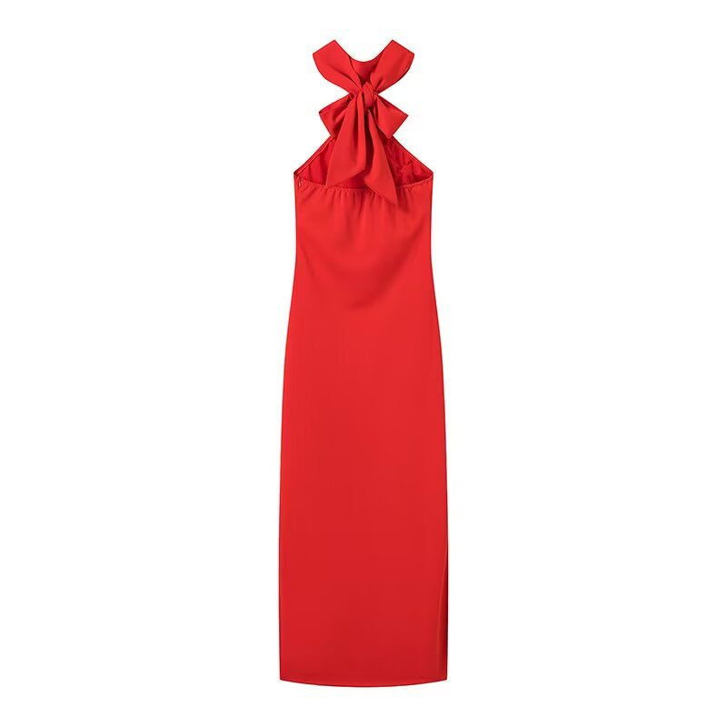Damen Maxikleid mit verspieltem Halterneck und eleganter Schleifenbindung EB