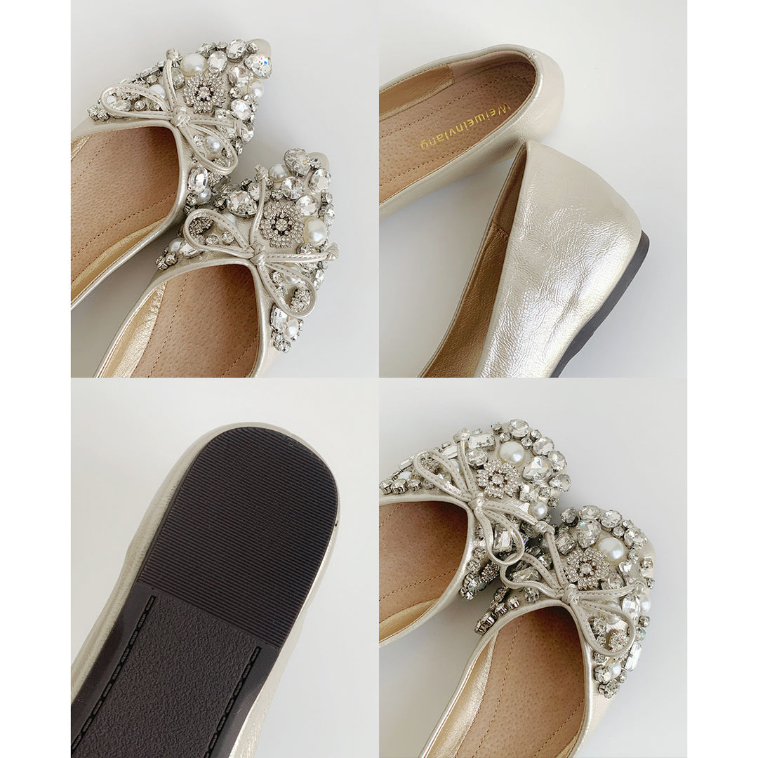 Damen Ballerinas mit funkelndem Strassbesatz und eleganter Schleife EB