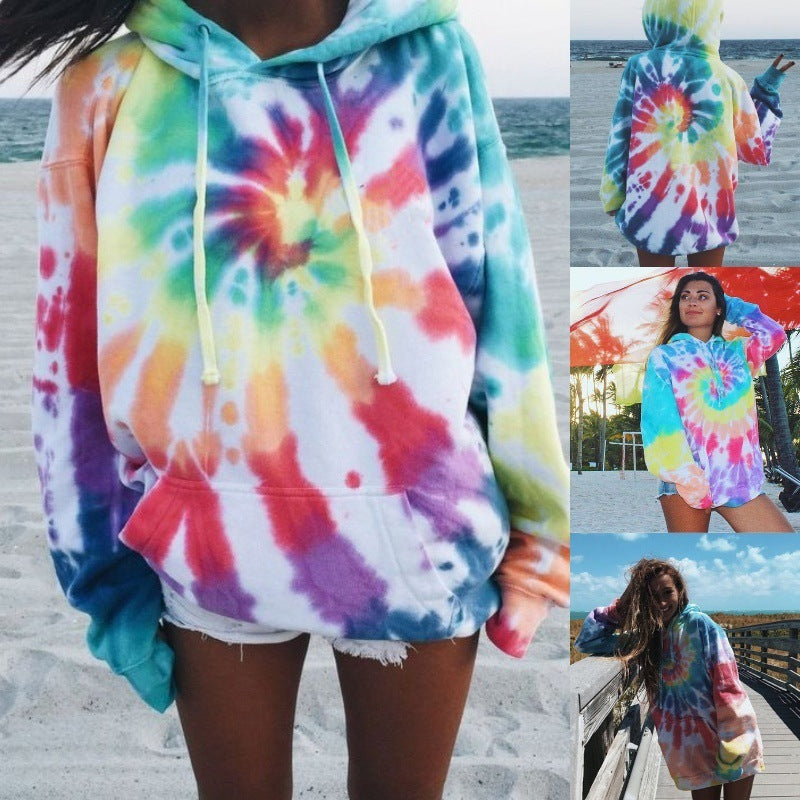 Damen lässiger Kapuzenpullover im einzigartigen Tie-Dye-Design EB