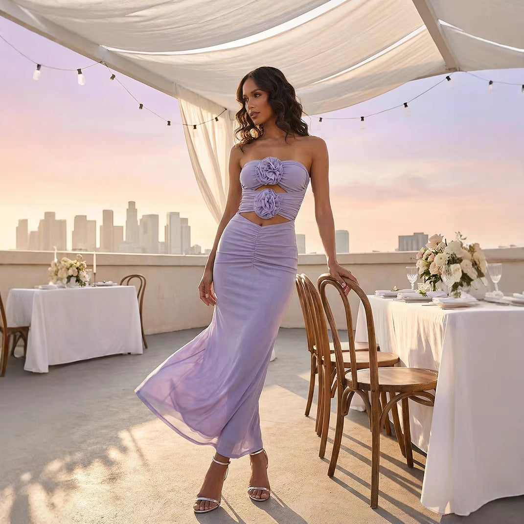 Damen Langes Abendkleid mit floralem Cut-Out und figurformendem Design EB