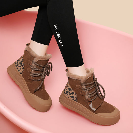 Damen Modische Winterboots mit kuscheligem Innenfutter und stylischem Animal-Print EB
