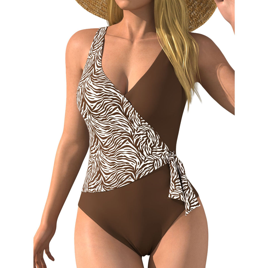 Damen Einteiliger Badeanzug mit Wickeldesign und Tiermotiv EB