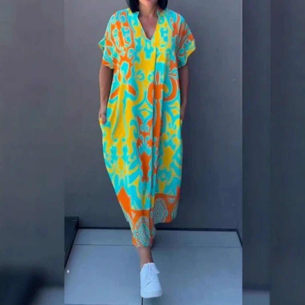 Damen Luftiges Freizeitkleid mit V-Ausschnitt und praktischen Taschen EB