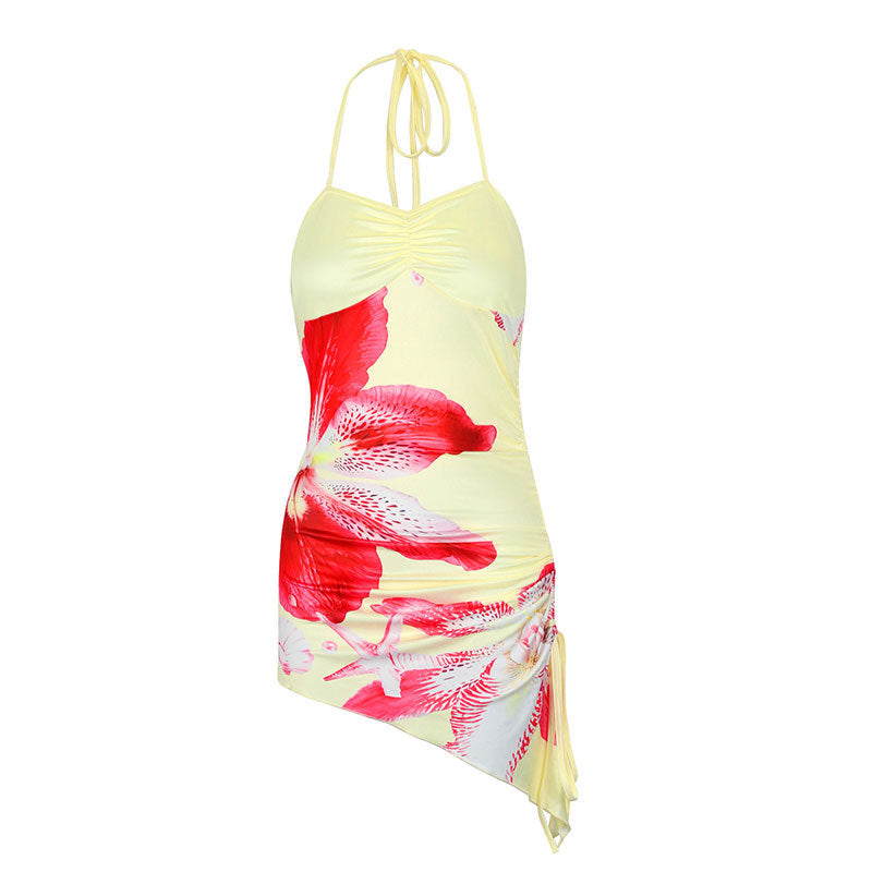 Damen Badeanzug mit Blumenmuster und asymmetrischem Schnitt EB