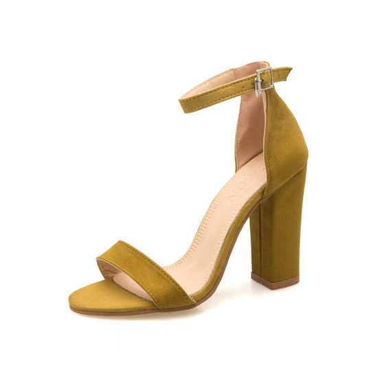 Damen elegante High Heel Sandalen mit breitem Riemen und Blockabsatz EB