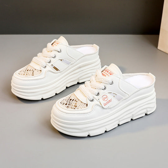 Damen Chunky Slipper mit modischem Schnürsenkel-Design und atmungsaktiver Obermaterialkombination EB