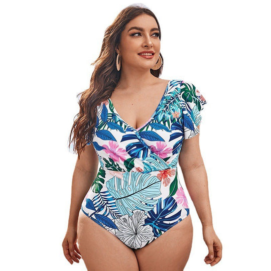 Damen Eleganter Badeanzug mit floralen Rüschendetails EB