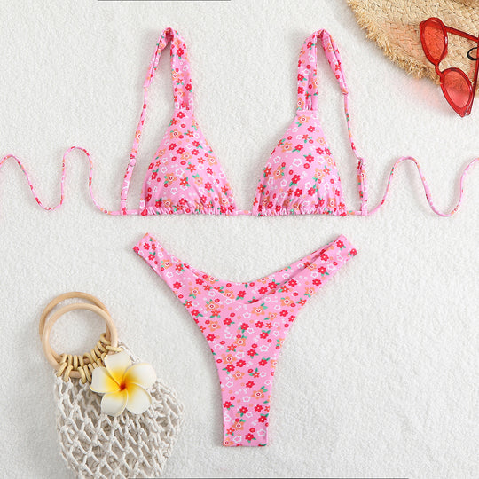 Damen Triangel-Bikini-Set mit verstellbaren Trägern und trendigem Muster EB