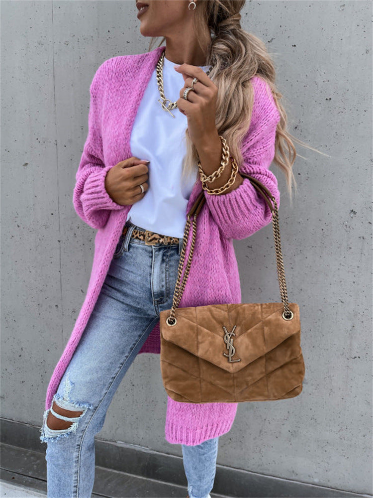Damen Grober Strickmantel mit tiefen Taschen und modischem Schnitt EB
