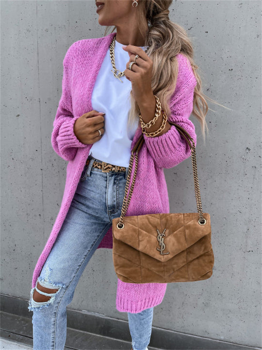 Damen Grober Strickmantel mit tiefen Taschen und modischem Schnitt EB