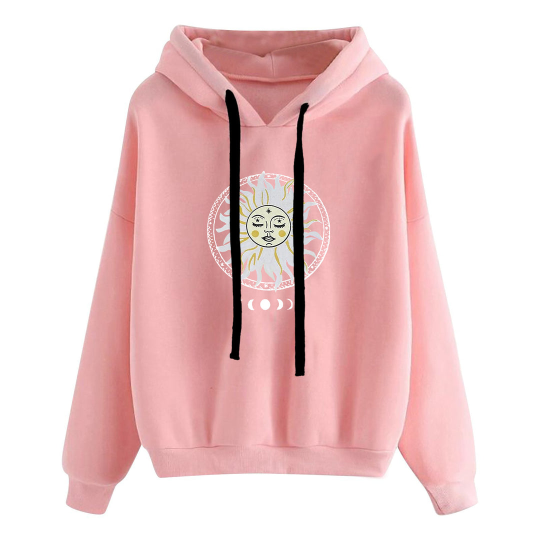 Damen nan lässiger Oversize Kapuzenpullover mit Herz‑und‑Pfotenprint, Kordelzug und gerippten Bündchen EB