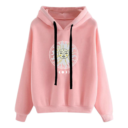 Damen nan lässiger Oversize Kapuzenpullover mit Herz‑und‑Pfotenprint, Kordelzug und gerippten Bündchen EB