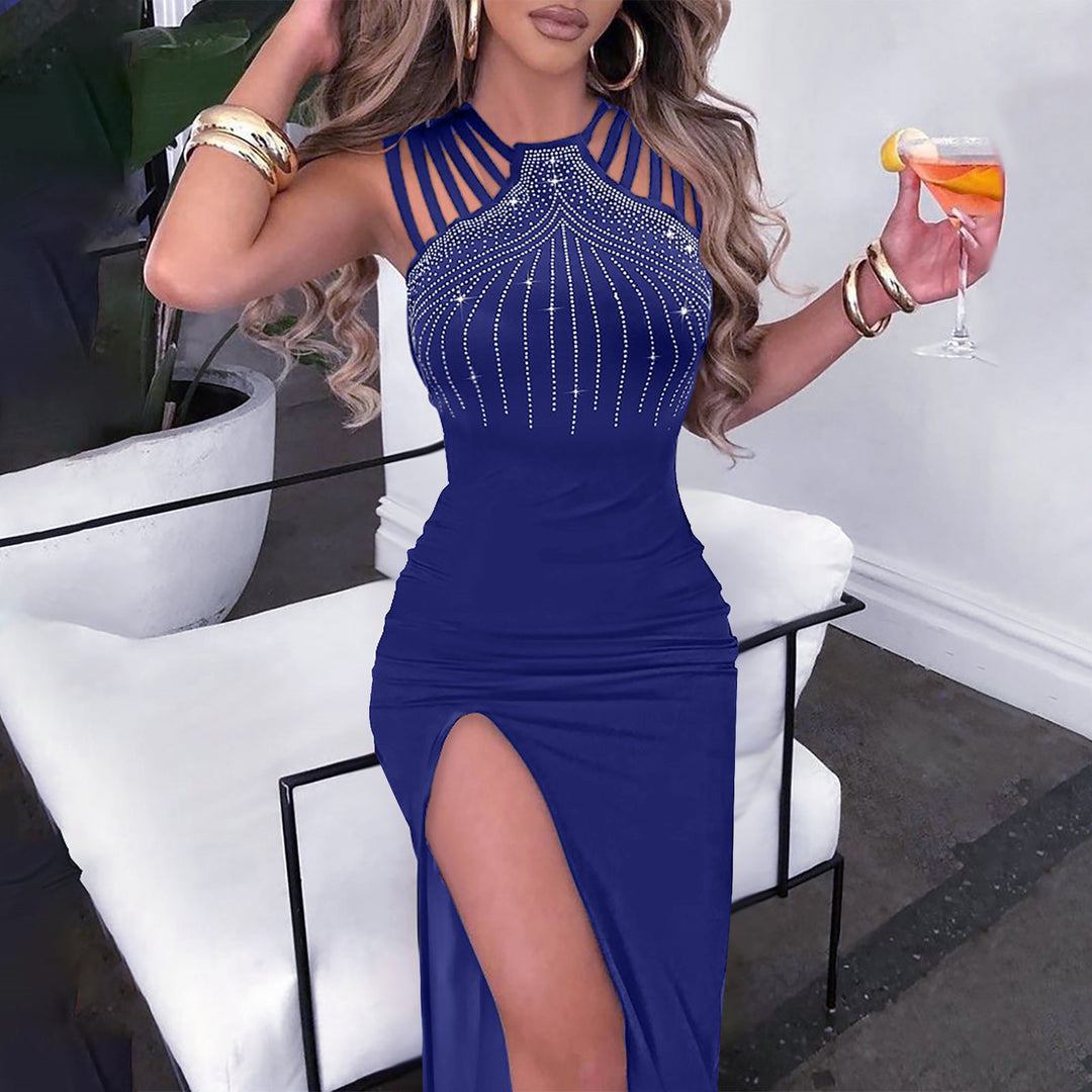 Damen Elegantes Abendkleid mit Strassverzierungen und tiefem Schlitz EB