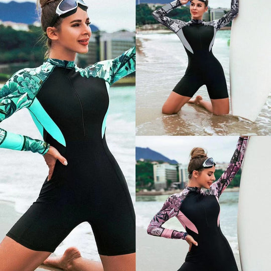 Damen Surfanzug mit floralem Design und eleganten Rüschen EB