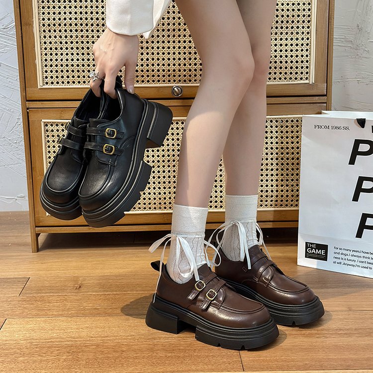 Damen modische Schnürschuhe mit eleganten Schnallen und robustem Plateau EB