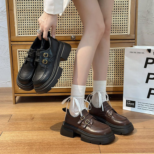 Damen modische Schnürschuhe mit eleganten Schnallen und robustem Plateau EB