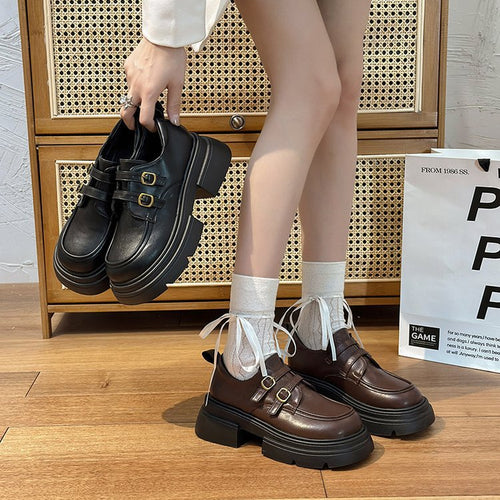Damen modische Schnürschuhe mit eleganten Schnallen und robustem Plateau EB
