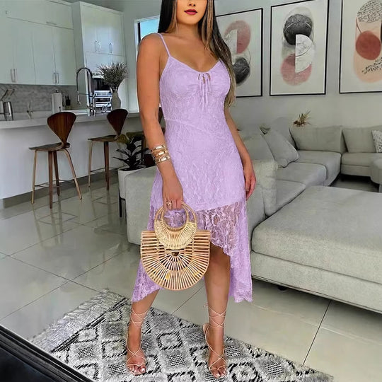 Damen Spitzenkleid mit romantischem Design und verstellbaren Spaghettiträgern EB