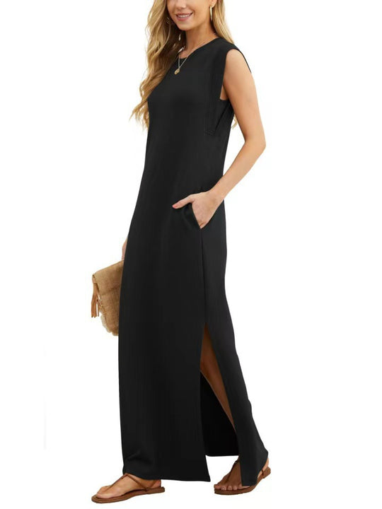 Damen Maxikleid mit modernen Schulterdetails und fließendem Schnitt EB