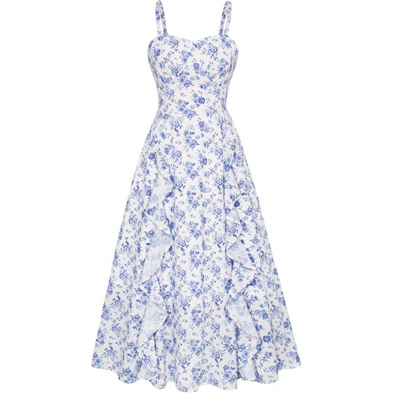 Damen Freizeitmaxikleid mit zarten Rüschendetails und floralem Design EB
