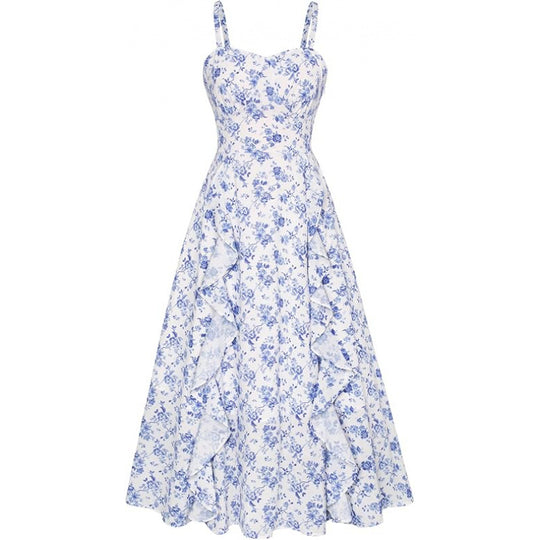Damen Freizeitmaxikleid mit zarten Rüschendetails und floralem Design EB