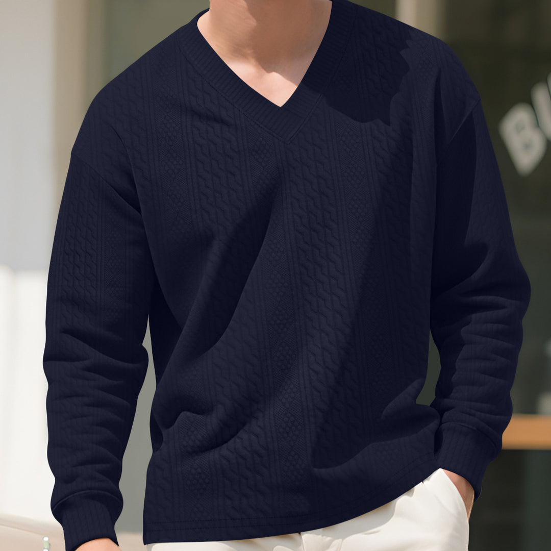 Herren nan strukturierter V-Ausschnitt Strickpullover mit Kabel- und Wabenmuster EB