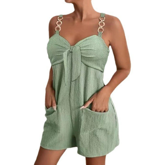 Damen Overall mit stilvollem Schleifen-Design und praktischen Taschen EB