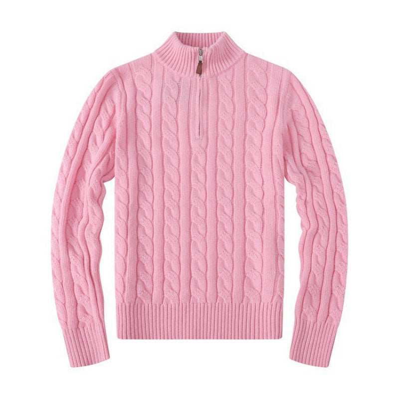Herren Kabelstrickpullover mit Halbzip und Stehkragen aus weicher Kaschmirmischung EB