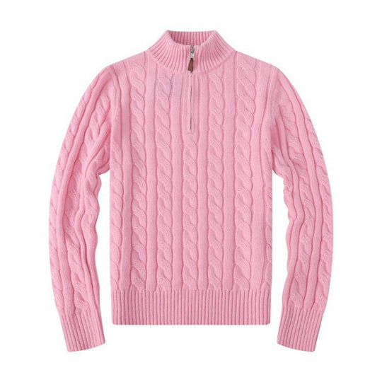 Herren Kabelstrickpullover mit Halbzip und Stehkragen aus weicher Kaschmirmischung EB