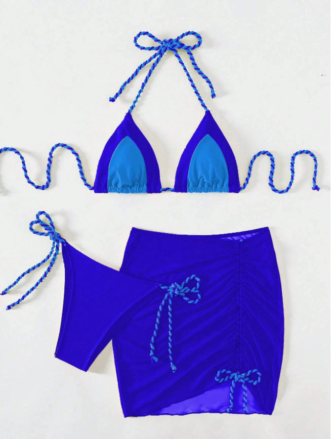 Damen Bikini-Set mit modernem Knoten-Design und figurbetontem Rock EB