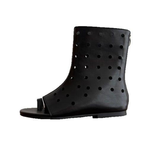 Damen Offene Stiefel mit perforiertem Design und elastischem Riemen EB
