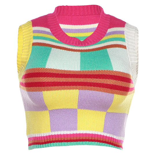 Damen gestreifter, ärmelloser Pullover EB