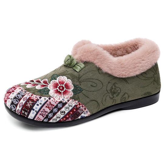 Damen Gemütliche Hausschuhe mit dekorativem Blumenmuster und kuscheligem Innenfutter EB