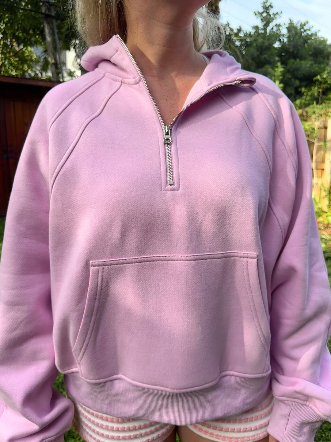 Damen Relaxed Halb-Reißverschluss Hoodie aus Bio-Baumwolle mit Kängurutasche und Raglanärmeln EB