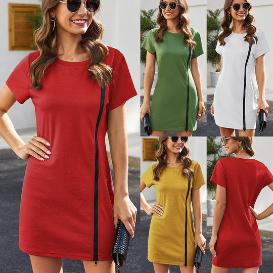 Damen figurbetontes Kleid mit seitlichem Reißverschluss und Rundhalsausschnitt EB